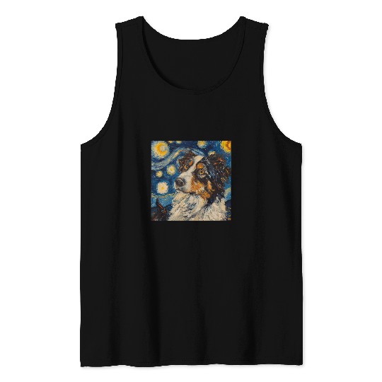 Australian Shepherd Dog Van Gogh Style Starry Night Tank Tops