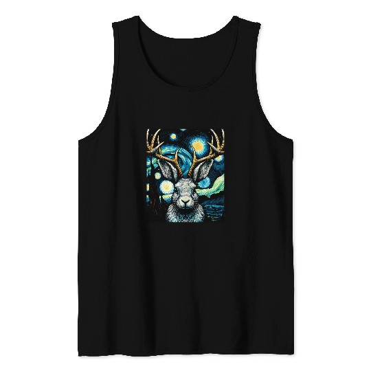 Jackalope Under Starry Night Sky Art Graphic Christmas Tank Tops
