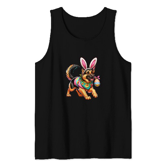 Easter German Shepherd Bunny Ears Eggs Tank Tops
