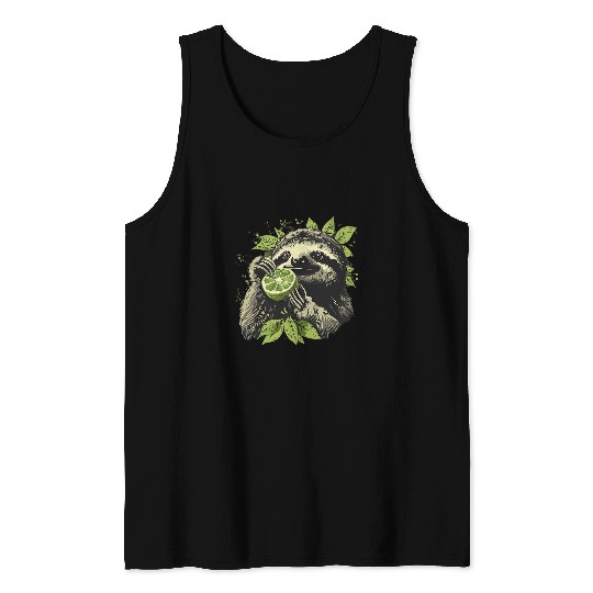Sloth Pet Lime Sloth Drawing Portrait Animal Art Lime Lover Artwork Tank Tops