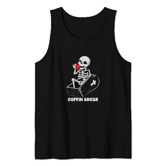 Coffee Fun Coffin Break Lazy Halloween Costume Skeletons Coffee Tank Tops