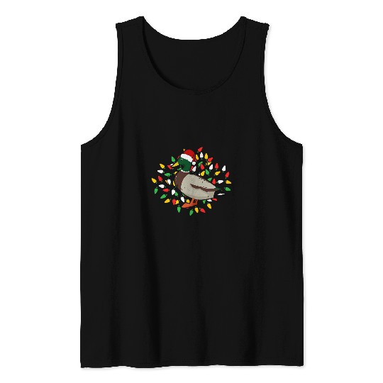 Duck Pet Holiday xmass Lighting Santa Hat Mallard Duck Bird Christmas Tank Tops
