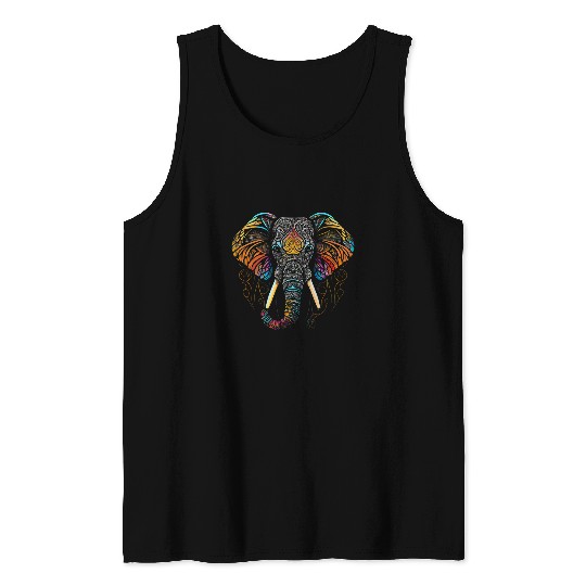 Elephant Pet African Animal Face Head Colorful Mandala Elephant Tank Tops