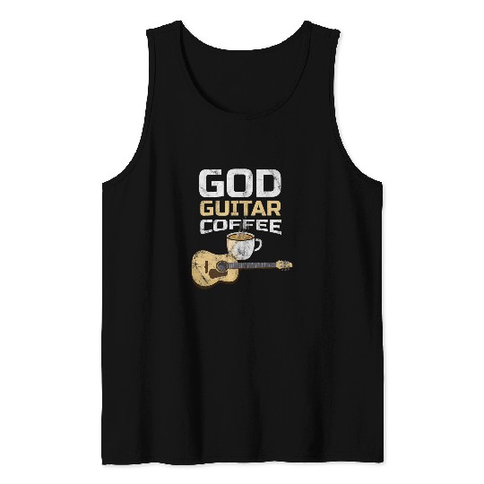 Coffee Fun God Guitar Coffee And Jesus Guitarist Coffee Lover Tank Tops