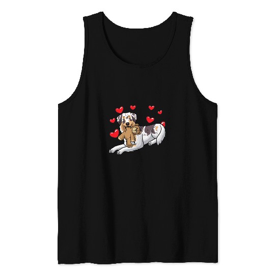 Australian Shepherd Dog With Stuffed Animal And Hearts Lover Tank Tops