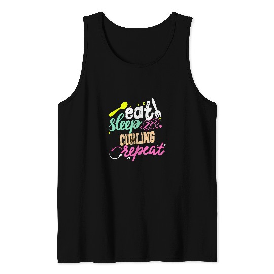 Eat Sleep Curling Repeat Curling 2 Tank Tops