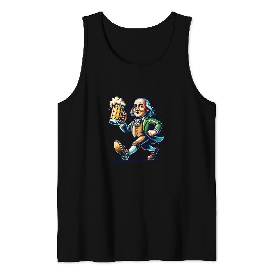 Beer Fun Boozing Benjamin Franklin With Beer Mug Celebrate Freedom Tank Tops