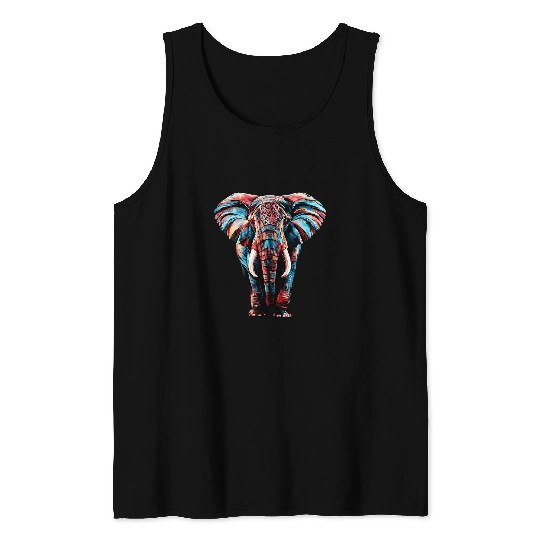 Elephant Pet Abstract Colorful Print Elefante Tank Tops