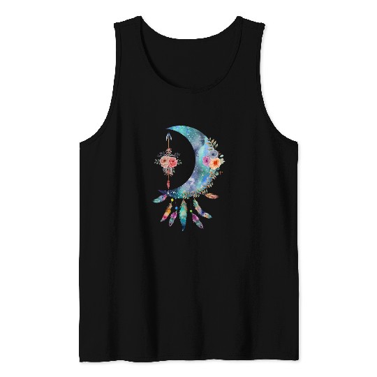Dream Catcher Moon Stars Floral Dreamcatcher Graphic Tank Tops