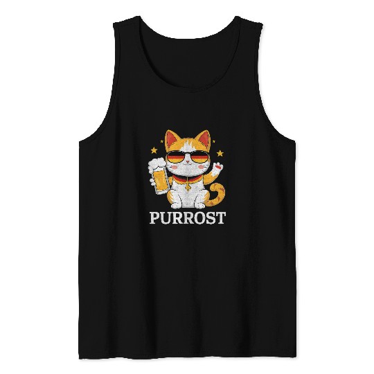 Beer Fun Germany Cat Drinking Beer Purrost Cute Cat Pun Octoberfest Tank Tops
