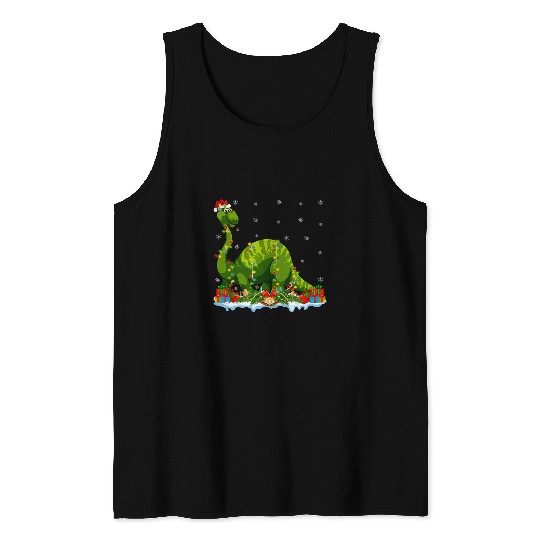 Dinosaur Lover Matching Santa Hat Brontosaurus Christmas Tank Tops