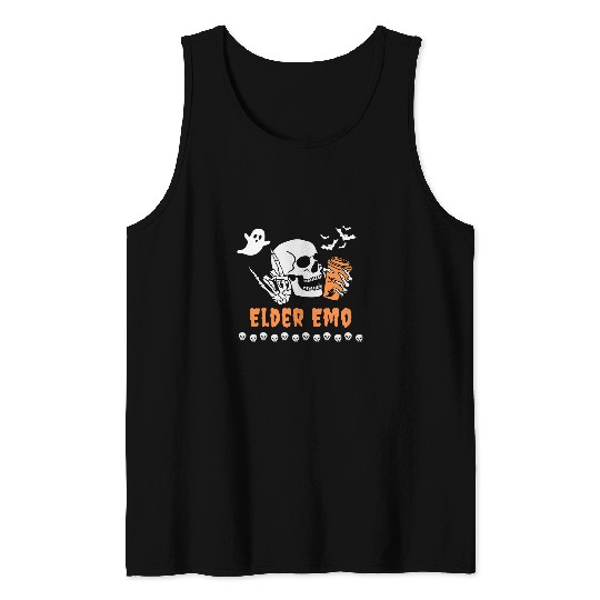 Elder Emo Halloween Goth Spooky Coffee Drinker Funny Tank Tops