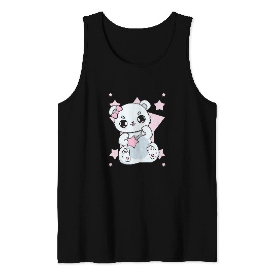 Cute Anime Polar Bear With Hair Clip And Princess Scepter Tank Tops