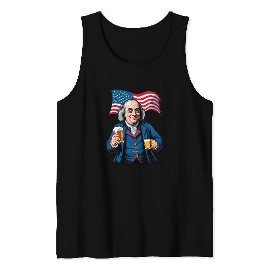 Beer Fun Boozing Benjamin Franklin With Beer Mug Tank Tops