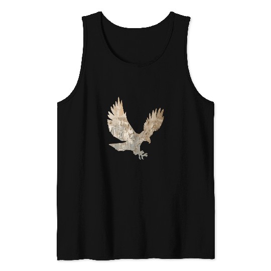 Distressed Pattern Flying Eagle Silhouette Tank Tops