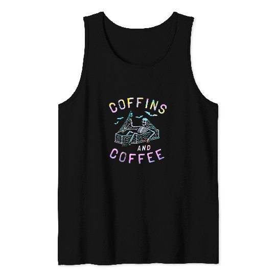 Coffee Fun Coffins And Coffee Funny Skeletons Tie Dye Retro Halloween Tank Tops