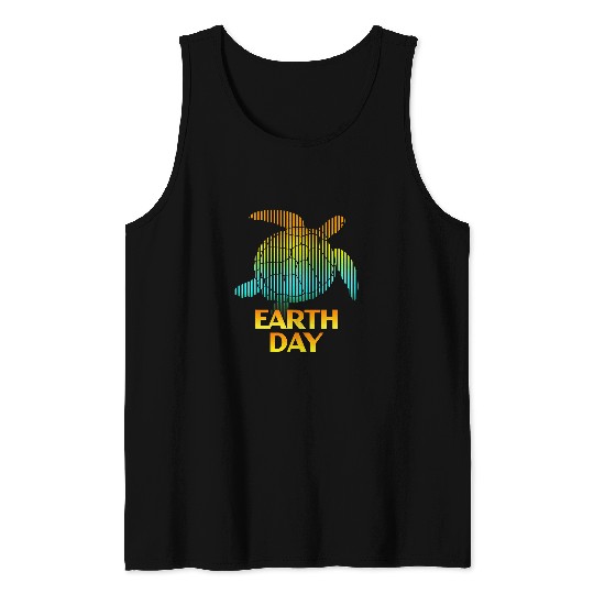 Turtle Pet Earth Day Retro 70s Sea Turtle Rainbow Silhouette Gift 2 Tank Tops