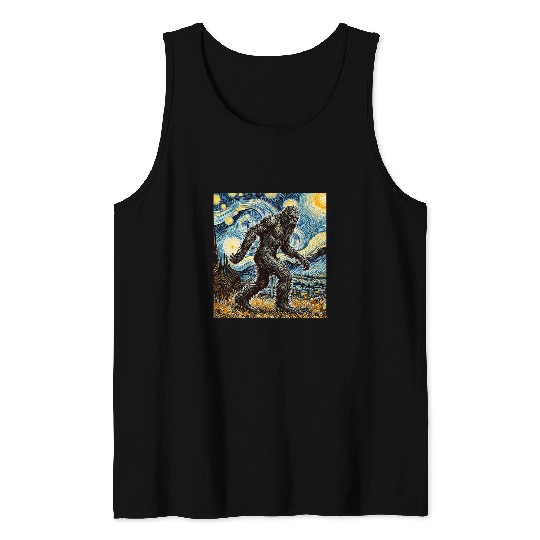 Funny bigfoots Starry Night Sasquatch Van Gogh Sky Painting Tank Tops
