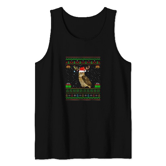 Owl Pet Reindeer Santa Hat Matching Ugly Barn Owl Christmas Tank Tops