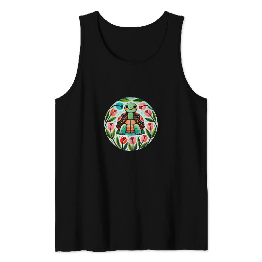Turtle Pet Box Turtle Buttercup Flowers Illustration Tank Tops
