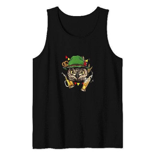 Beer Fun Owl Germany Oktoberfest Party Beer Fest Bird Lover Owl Lover Tank Tops