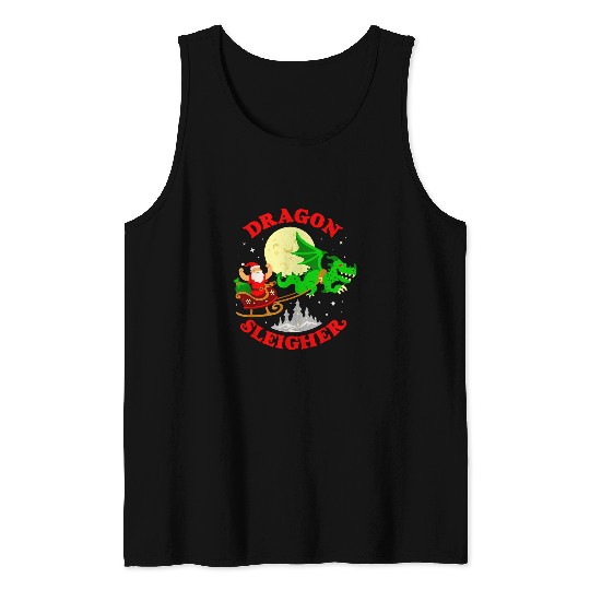Dragon Pet Sleigher Cute Funny Santa Dragon Fantasy Christmas Tank Tops