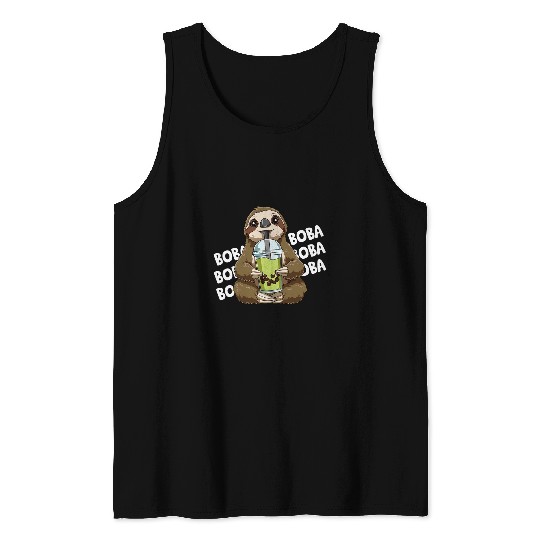 Sloth Pet Funny Bubble Tea Sloth Boba Tea Tank Tops
