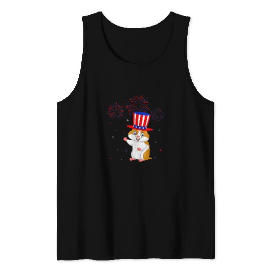 Hamster Pet Graphic Red White Blue Fireworks Decor 4th Of July Tank Tops