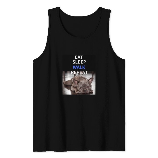 EAT SLEEP WALK REPEAT Bulldog Back Logo Short Sleeve Black Tank Tops