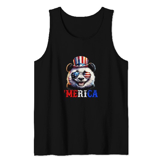 Panda Pet Merica Panda Patriotic 4th of July Bear Funny Kids Men Women Tank Tops