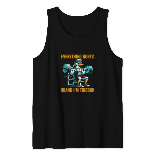Duck Pet Everything Hurts And I m Tired Strong Duck USA Flag Tank Tops