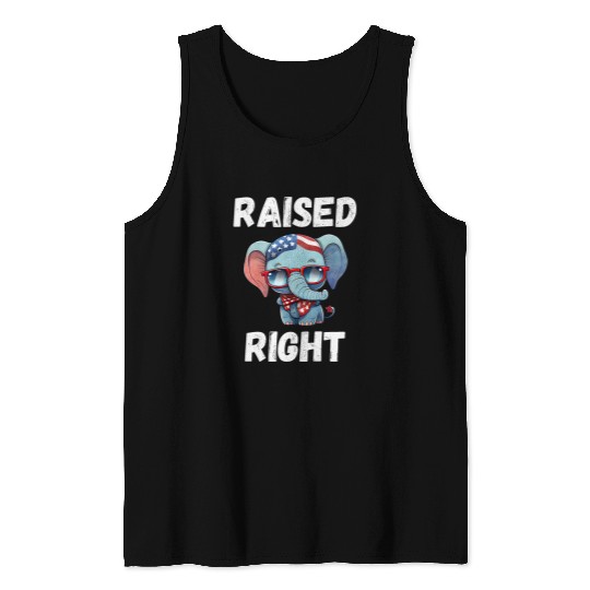 Elephant Pet Raised Right Vote Republican American Flag Elephant Tank Tops
