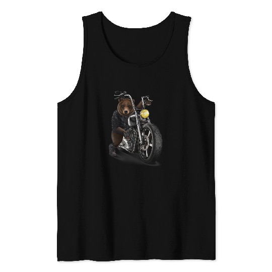 Bear Pet Grizzly Bear Riding Chopper Motorcycle 3 Tank Tops