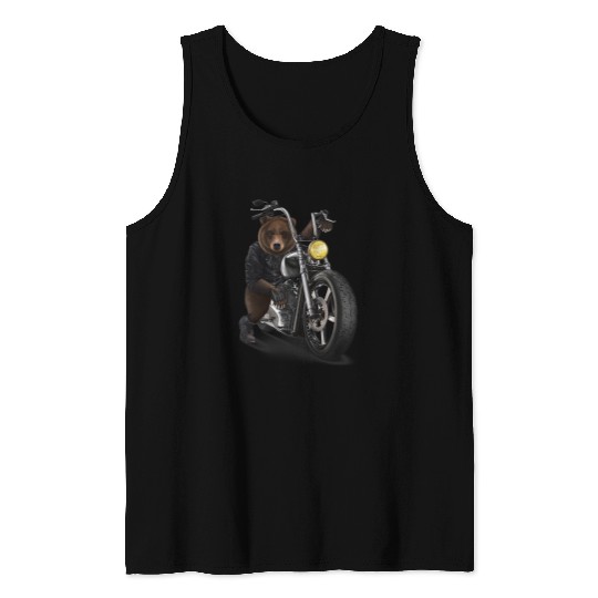 Bear Pet Grizzly Bear Riding Chopper Motorcycle 3 Tank Tops
