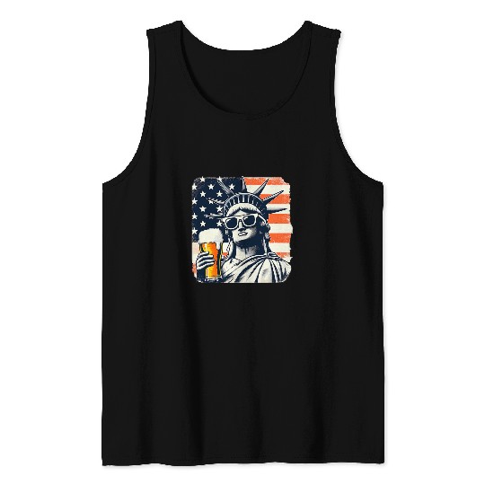 Beer Fun USA Statue of Liberty 4th of July Party Beer Funny Patriotic Tank Tops
