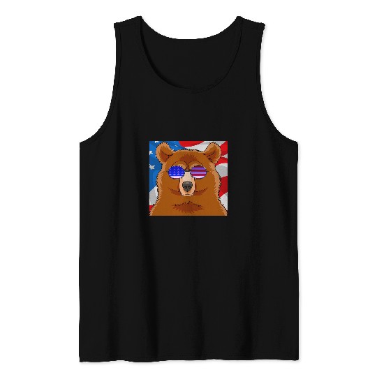 Bear Pet Grizzly Bear 4th of July Patriotic Men Women USA Sunglasses Tank Tops