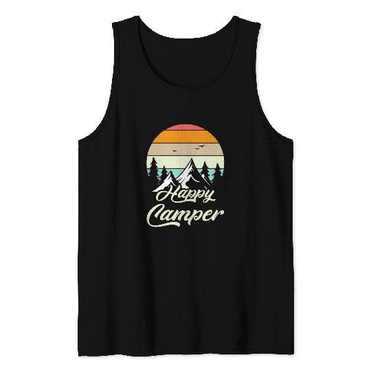Happy Camper Exploring US Hiking Outdoor National Parks Tank Tops