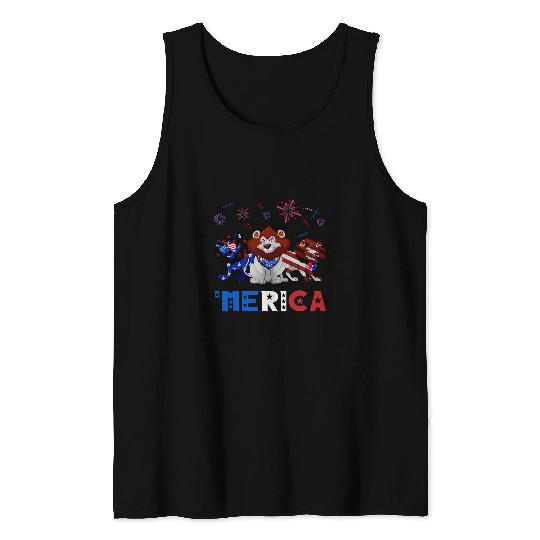 Lion Pet Three Lion Merica 4th Of July American Flag Patriotic Men Tank Tops