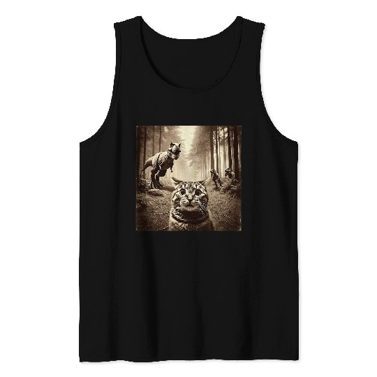 Funny Last Selfie Of Cat Before TRexs Attack Hilarious Cat Tank Tops