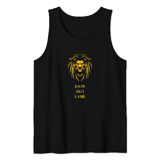 Lion Pet and Lamb Christian Symbol Design Tank Tops