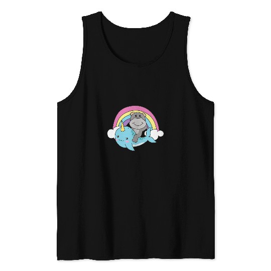 Hippo Pet Narwhal Cute Whale With Hippo Ocean Unicorns Kawaii Narwhals Tank Tops