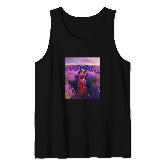 Wines Fun A woman walks through a lavender field in a cocktail dress Tank Tops