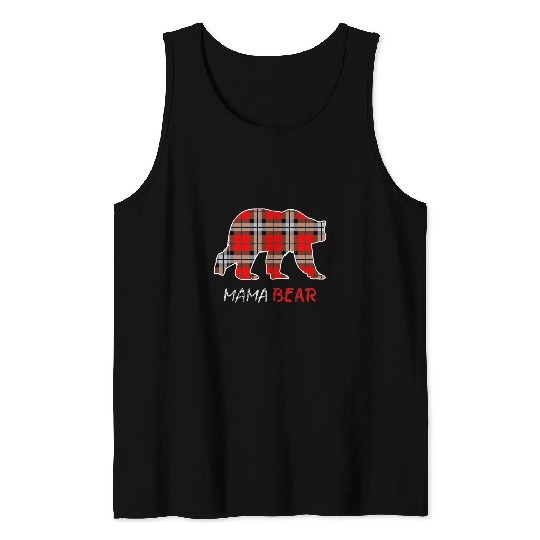 Bear Pet Red Plaid Flannel Mama Bear Proud Mom Family Matching Pajama Tank Tops