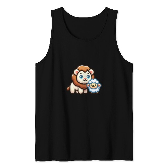 Lion Pet And Lamb Christian Clothing Symbol Of Peace Tank Tops
