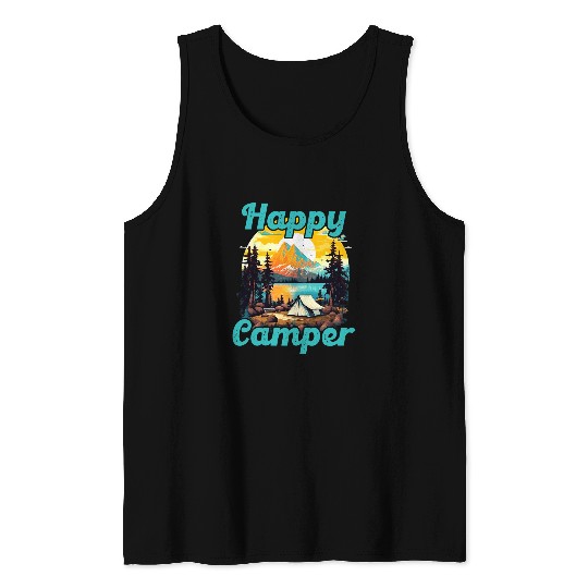 Happy Camper Mountain Forest Camping Happy Summer Camper Tank Tops