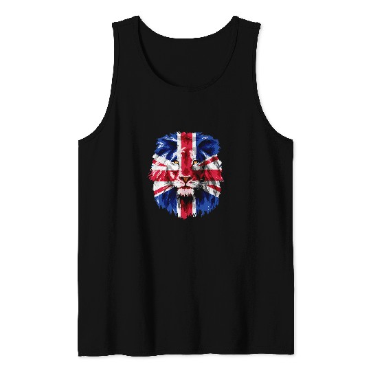 Lion Pet Union Jack UK Flag Lion Face Great Britain Union Jack Flag 2 Tank Tops
