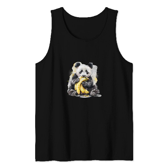 Panda Pet Banana Panda Bear Watercolor Drawing Animal Art Banana Fruit Tank Tops