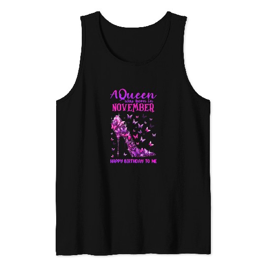 Purple Queen Was Born November Birthday Butterfly Girl Tank Tops