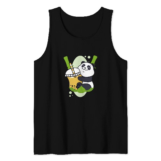 Panda Pet Kawaii Cute Panda Boba Tea Funny Bubble Tea Lover Graphic Tank Tops
