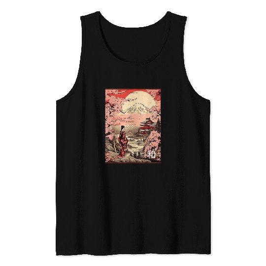 Japanese Garden Mount Fuji Cherry Blossoms Geisha Japan 1 Tank Tops